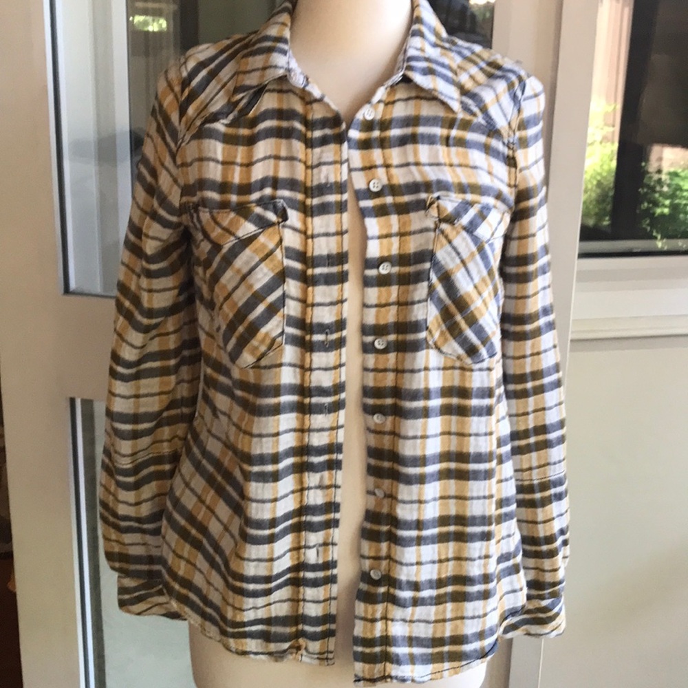 Free People Gauze Plaid yellow button down